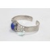 Bangle Bracelet Kada 925 Sterling Silver Lapis Lazuli Stone Engraved Women C203